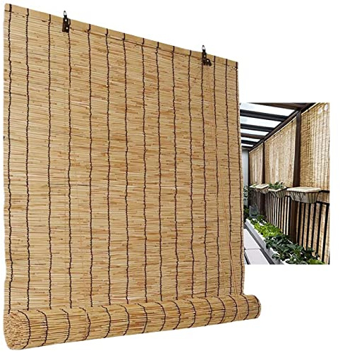 LIGUOYI Persiana Estor Enrollable De Caña Natural, Persianas Enrollables Cortina De Madera Protección Solar, Tejido A Mano Tamaño Personalizable, Jardín Patio Balcón, Cortinas Exterior