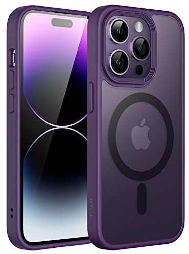 JETech Magnetic Matte Case for iPhone 14 Pro Max, Deep Purple | Compatible with MagSafe, Translucent Matte Back, Slim Shockproof Protection