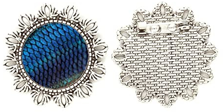 Brosche mit Anstecknadel, Motiv Fische, blaue Geheimnisse, Silberfarben, M