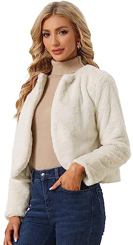 Allegra K Formal Bolero Shrug for Women's Cropped Faux Fur Jacket for Wedding Dresses X-Large Beige