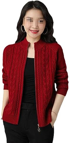 Chaqueta Tipo Cárdigan De Punto con Cremallera Y Cuello Alto para Mujer, Cárdigans De Manga Larga, Suéter Grueso