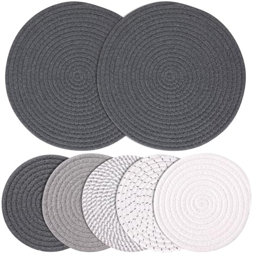 Billbotk 11.8 and 7 Hot Mats for Pots and Pans, 7 Woven Trivets for Hot Dishes, Pot Holders for Kitchen, Tabletop Accessories for Counter Heat Resistant