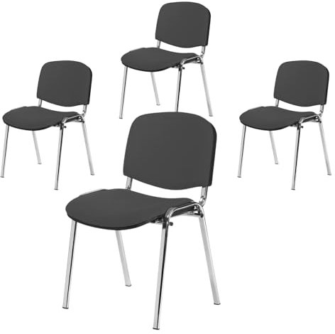 Topsit 4er Set Besucherstuhl Chrom, Bequemer Konferenzstuhl, stapelbar, mit gepolsterter Sitzfläche und Rückenlehne. (Antrazit)