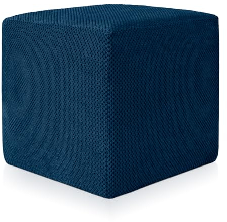 Deshome - Pouf Fußhocker Sofa 43 x 43 x 44 cm wasserabweisender Stoff mit Samteffekt: Pouf modernes Design Sofa Wohnzimmer Schlafzimmer Puff Fußhocker Hocker Wohnzimmer Demeter Blau