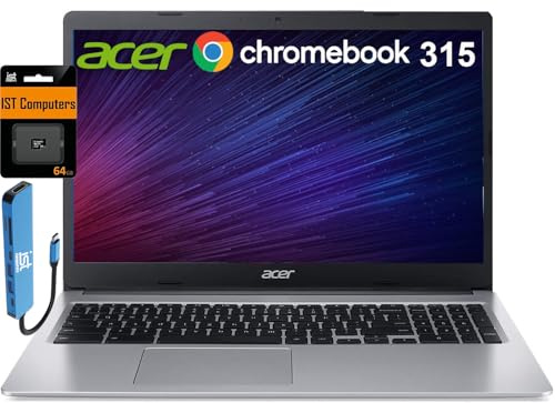 acer Chromebook 315 15.6 (Intel Celeron N4500, 4GB RAM, 128GB Storage (64GB eMMC + 64GB IST SD Card)), IST Hub, Chrome OS