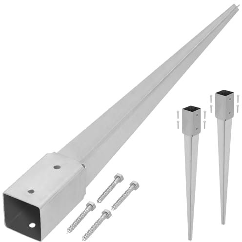 KOTARBAU® Set di 2 manicotti per pavimenti, 71 x 71 mm, lunghezza 750 mm, zincato a caldo, in acciaio, per pali di recinzione, in legno, ancoraggio a terra, per pali in legno