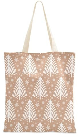 FRODOTGV Canvas-Tragetaschen, Weihnachtsmuster, einfarbige Tannenbäume, Leinentaschen mit Griffen, Stoff-Tragetasche, Geschenktasche, Tragetasche, Leinentasche, einfarbige Leinentasche,
