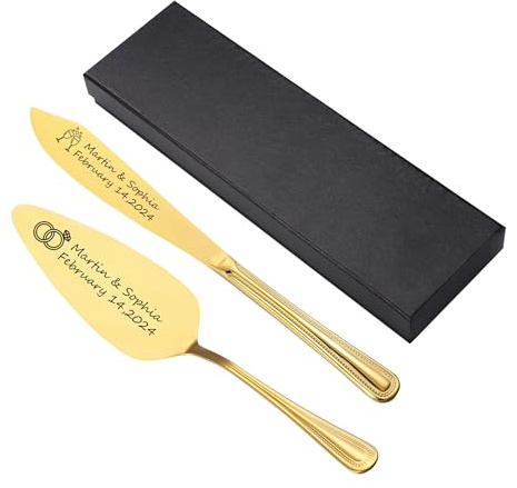 Lpraer Tortenheber und Messer mit Gravur Tortenmesser Kuchen Servierset aus Edelstahl Personalisierte Geschenke für Hochzeit Jahrestag Geburtstag Partys, Hochzeitsgeschenke für Brautpaare
