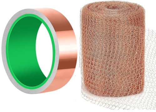 Kopparband mot sniglar set, snigelstaket, 25 mm x 10 m, kopparnät 127 mm x 6 m snigelskydd för upphöjd rabatt växter, kopparband självhäftande snigelskydd