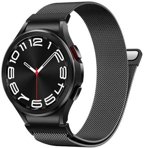 PIOWNN Metall Armband Kompatibel mit Samsung Galaxy Watch 7 6 5 4 Armband | Ein-Klick-Verbindung Loop Magnetisches Band, Starker Magnet‑Verschluss, für Galaxy 6 Classic/5 Pro/4 Classic/FE, Schwarz