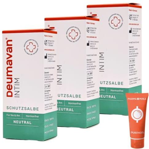 Deumavan Intim Schutzsalbe 3x 50ml I täglicher Intimschutz I Für Sie und Ihn I bei Brennen, Juckreiz, Wundsein I trockene und geschädigte Intimhaut I Hormonfrei I Spar-Set plus Pharma Perle give-away