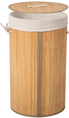 Wäschekorb Bambus Wäschekorb mit Deckel, faltbare Körbe, Geflochtener Natürlicher Bambus, Schmutzwäschebehälter, abnehmbarer Wäschesack 58L/72L (Natürliches-Quadrat, 60 * 35 cm)