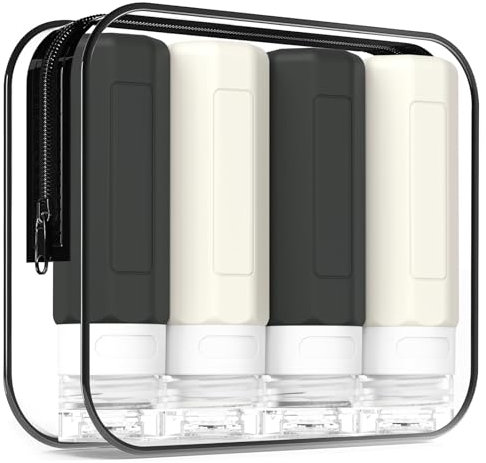 MateeyLife Silikon Reiseflaschen zum Befüllen 90ml, 4 Stück 3oz Tsa Genehmigt Reisegröße Behälter, BPA-Frei Reisebehälter für Flüssigkeiten, Nachfüllbar Reiseset Duschgel, Shampoo und Bodylotion