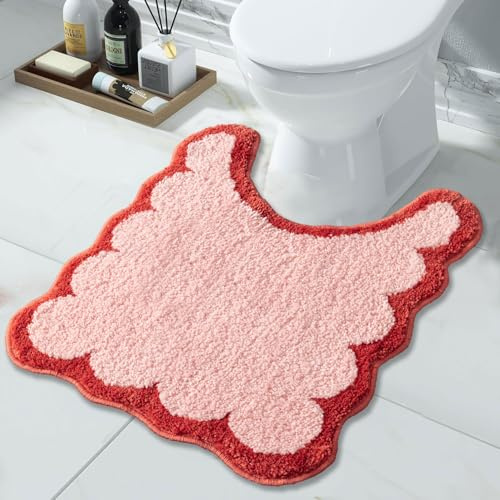 Urtlmaji WC-Vorleger, U-förmig, waschbar, 61 x 50,8 cm, gewellte Konturen, Badematten für Badezimmer, rutschfest, Mikrofaser, saugfähig, weich, ästhetisch, adrett, klein, niedlich, Badematten für WC
