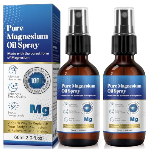 Magnesium-Öl-Spray (60 ml) 2 Päckchen; Schlaf-Magnesium-Spray zum Auffüllen des Magnesiumspiegels im Körper; Fuß-Magnesium-Spray zur Erholung bei Muskel- und Beinkrämpfen; glutenfrei - 2.02 fl oz
