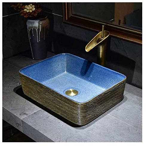 DDKYHU Lavabo de Salle de Bain sur Plan de Travail, Vasque rectangulaire, Vasque à Poser en céramique américaine, vasques à Poser