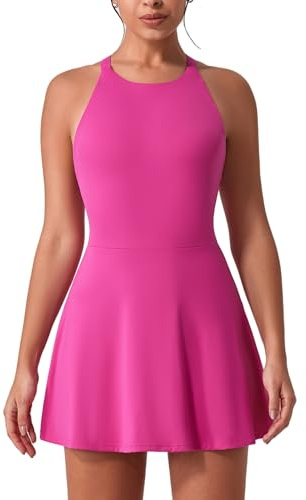 IDOPIP Robe de tennis pour femme - Avec soutien-gorge intégré et short - Poche croisée dans le dos - Robe de sport pour fille - Robe d'entraînement décontractée - Robe débardeur - Entraînement