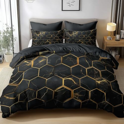 Bettwäsche 180x200cm Geometrisches Sechseck Aus Marmor Polyester Baumwolle Bettbezug Set, Weich Bügelfrei Bettwäsche-Sets für Kinder Junge Mädchen Zimmer Dekoration, mit Kissenbezüge