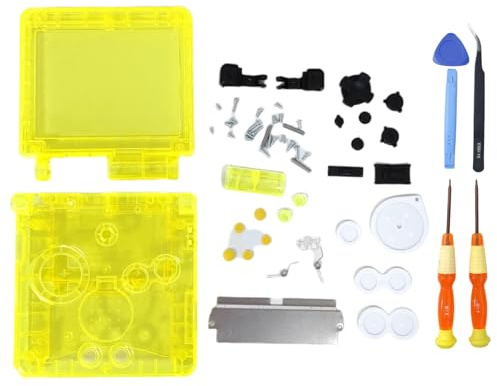 Hzxkqmil Custodia a Guscio Completa Alloggiamento di Ricambio per Game Boy Advance SP GBA SP Console, Guscio Chiaro con Kit di Viti e Pulsanti Parti di Ricambio Cacciaviti (Giallo Trasparente)
