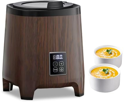 hzexun Suppentopf 10 Liter, Suppen und Thekenkessel,Elektrischer Suppenwärmer 400W herausnehmbarem Edelstahl-Innenraum,Temperaturregelung bis 90° C für Buffet Catering Gastro Party (Holz)