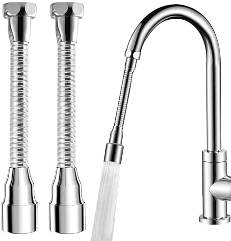 2 Stück Wasserhahn Verlängerung Küche, 360° Schwenkbarer Wasserhahnverlängerung, 16 cm Verlängerung Wasserhahn mit Wasserhahn Adapter, für Küche, Bad, Waschbecken