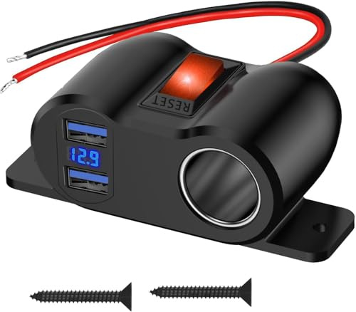 USB-Steckdose Zigarettenanzünder Steckdosensplitter, USB-C 12v Steckdose 120W Zigarettenanzünder Autoladegerät Ladebuchse Schnellladebuchse mit LED Voltmeter und Schalten für 12V-24V Auto RV Boot
