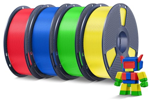 SUNLU 4KG Hohe Geschwindigkeit PLA Filament 1.75mm, 3D Drucker PLA Filament mit Hoher Fließfähigkeit, Entwickelt für Schnelles 3D Drucken, 1KG/Spule, 4 Spule (Rot+Klein-Blau+Grün+Gelb)