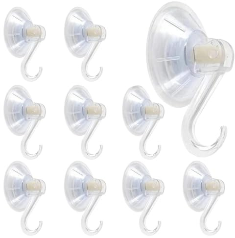 txuzong Juego de 10 Gancchos con Ventosa – Sin Perforar, | Soporte Hasta 3 kg para Baño, Cocina y Cristal – Transparentes, Adhesión Fuerte en Superficies Lisas