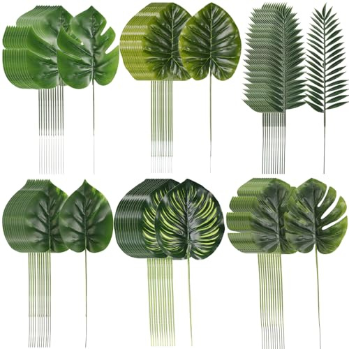 SSDH 72 Feuilles Palmier 6 Types à tiges, déco Mariage et Maison