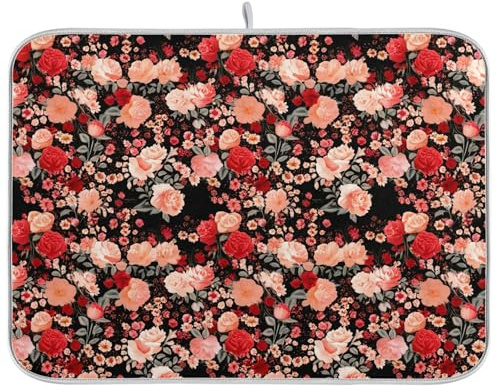 Flores Alfombra De Fregadero Resistente Al Calor Tapete Escurre Platos Secado Rápido 41X46Cm Alfombrilla De Secado para Tazas Encimeras