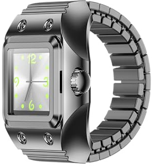 Anillo inteligente con reloj de cuarzo, seguimiento de sueño/frecuencia cardíaca/oximetría/actividad, anillo inteligente de fotografía Bluetooth disponible para iOS/Android, longitud ajustable (negro)