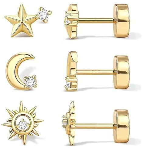 XFSRG Ohrringe Gold Set mit Stern Mond und Sonne Design Ohrstecker für Damen Eleganter Schmuck für Alltag und besondere Anlässe (Gold)