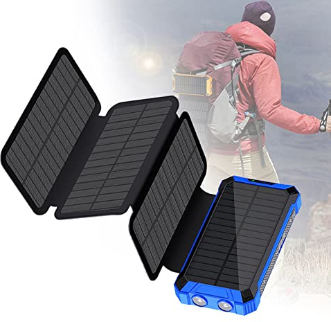 Power Bank Solare, Batteria Ad Alta capacità da 20000 mAh, Caricabatterie Portatile, Torcia LED Integrata, Ricarica Compatibile con più Dispositivi (D)