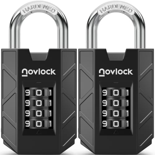 NOVLOCK Kombinationshänglås – robust och säkert hänglås med 4-siffrig kod och härdad bygel för skåp, verktygslådor, grindar, staket och förråd – 2-pack, svart