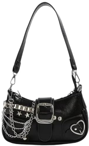 Fituenly Umhängetasche Für Damen, Trendige Geldbörse, Unterarmtasche Aus Leder, Y2k-Schultertasche Nietenkette, Handtasche Für Damen
