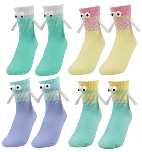 4 pares Calcetines de Manos Agarradas 36-43, Calcetine Graciosos, Calcetines Manos Iman, Divertidos Calcetine Succión, Regalos Divertidos para Hombres, Mujeres, Parejas y Amigos (Multicolores)