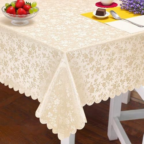 Tutamaz Wachstuchtischdecke 100x140 beige rechteckig 350GSM abwaschbare Plastik Tischdecken Table Cloth 100% wasserdicht,wetterfest Deko für Geburtstag,Party,Outdoor,Weihnachten,Silvester,Esszimmer