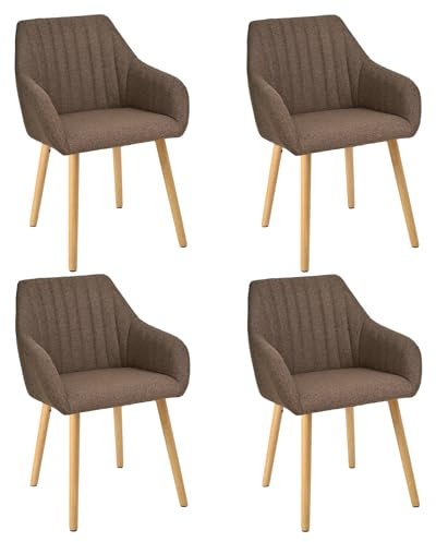 Goeurvant Dining Chairs Set of 4, Modern Kitchen Chairs with Backrest & Wooden Legs, Upholstered Armchairs for Living Room, Dining Room, Lounge, Polyester Fabric, Brown