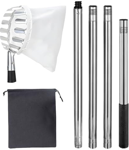 Poste de acero inoxidable para recolector de frutas de 160 cm con 4 secciones, bolsa de tela de varilla de unión de altura ajustable, extensión de empalme de frutas, recogedor de frutas, protección