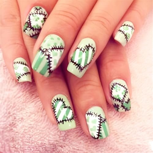 Lot de 24 faux ongles carrés à coller Motif trèfle 12 tailles