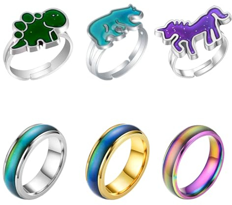 Yuwnd 6 Stück Stimmungsring Kinder, Kinderringe Mädchen, Farbwechsel Mood Ring, Kinderring Verstellbare Mood Rings Als Partyaccessoires und Geschenk Geburtstag Valentinstag Jubiläum