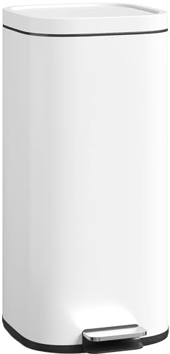 HOMCOM 30L Kitchen Bin with Lid Compact Pedal Bin Soft-Close White