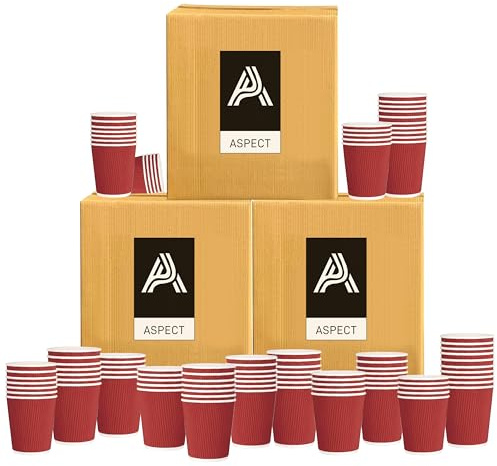 Aspect Coffee Cups Disposable 200 Cups x 8oz(240ml)Red Ripple Paper Cups for Tea Hot Drink Triple Walled Insulated Disposable Cups Takeaway Coffee Cups Leakproof Paper Cups Ideal for Cafe Office Event