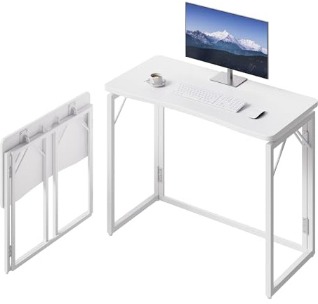 JOYMOOP Weißer Klappschreibtisch – 80 cm, Keine Montage, Kleiner Faltbarer Schreibtisch für Zuhause, Büro, Holzplatte, klappbarer Computertisch zum Arbeiten, Schreiben, Lernen