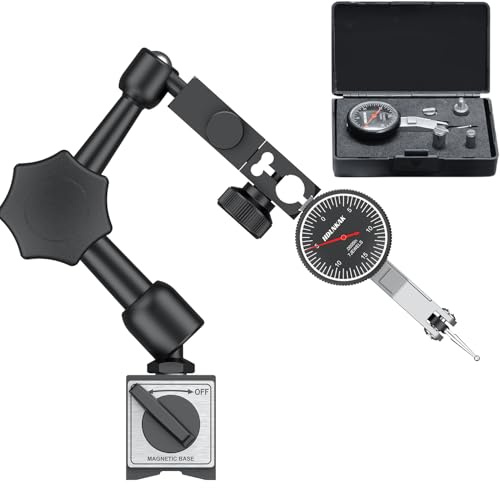 HDLNKAK Dial Test Indicator with Magnetic Base Stand（90lbs /40kg), 0-0.03x0.0005 Test Indicator，with 3 Metal Dovetail Clamps in Storage Case (Black)