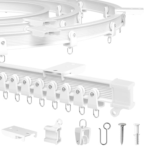 MERDTTES Flexible Bendable Ceiling Curtain Track, 9.8 FT (3 m), Mount for Rail with sliding Curtain Track System, Curtain Track Ceiling Mount, Room Divider for RV, Bathroom, Ceiling Curtain Rod, White