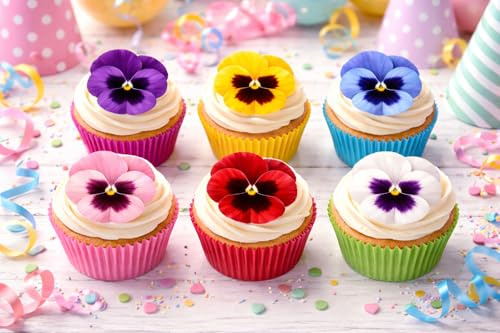 Edible Pansy Flowers Edible Wafer Paper Cupcake Toppers Cake Decorations Fairy Rice Paper 30 pcs