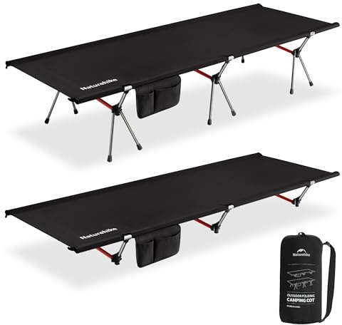 Naturehike Campingsäng, hopfällbar, 190 × 70 cm, bärbar, fältsäng, vikbar, lätt, hopfällbar säng, campingsäng upp till 150 kg, resesäng för vandring, hem, tält, utomhus, kontor, trädgård (svart)