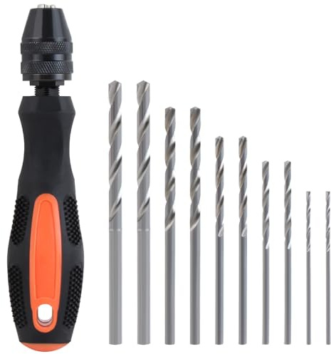KEWAYO Pin Vise Hand Drill, 0.5-8mm Adjustable Chuck Manual Drill Tool, With 10 Twist Drills, Precision Rotary Tool for Model Making, Jewelry DIY, Wood & Plastic Craft