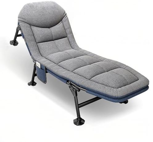 KaO0YaN Letto da campeggio pieghevole, letto da campeggio pieghevole per pescatore, 190 x 65 x 30 cm, con cuscino da collo e tasca laterale, regolabile in 6 posizioni, fino a 150 kg, letto